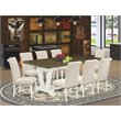 Pemberly Row 9-Piece Wood Dining Set with Beige Upholstery in Linen White