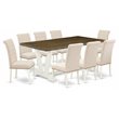 Pemberly Row 9-Piece Wood Dining Set with Beige Upholstery in Linen White
