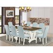 Pemberly Row 9-Piece Wood Dining Set with Blue Upholstery in Linen White