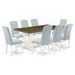 Pemberly Row 9-Piece Wood Dining Set with Blue Upholstery in Linen White