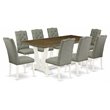 Pemberly Row 9-Piece Wood Dining Set with Smoke Upholstery in Linen White Finish