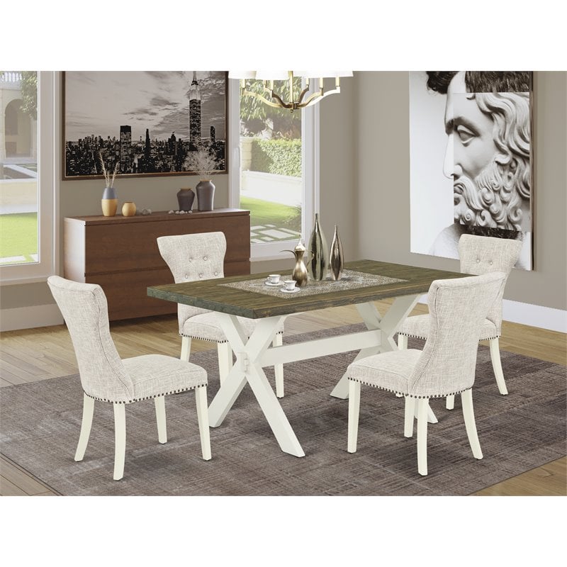 Pemberly Row 5-Piece Wood Dining Set in Linen White with Doeskin Chairs