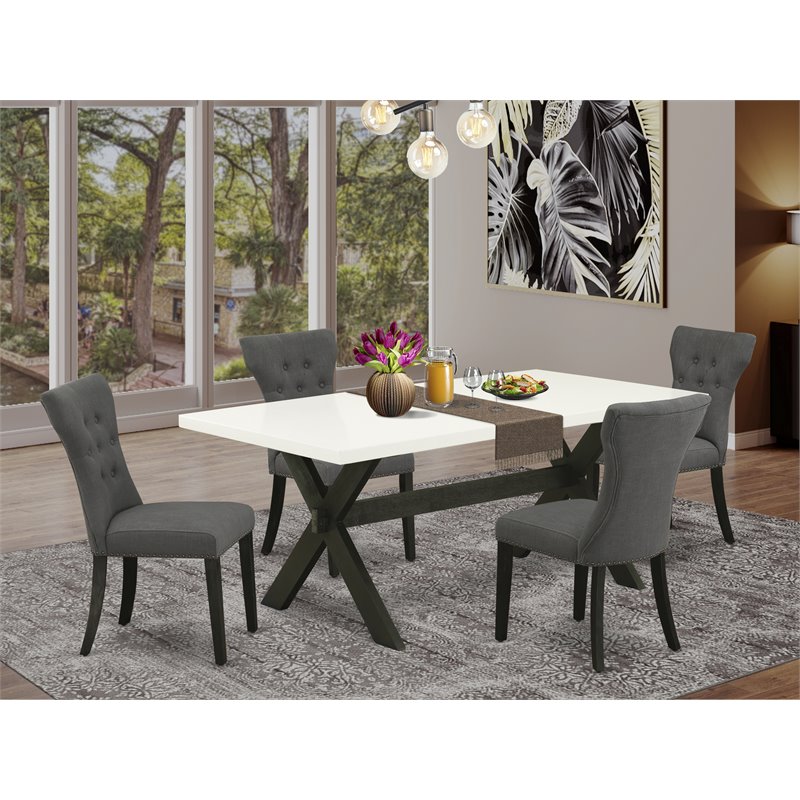 Pemberly Row 5-Piece Wood Dining Set in Wire Brushed Black with Gray Chairs