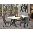 Pemberly Row 5-Piece Wood Dining Set in Wire Brushed Black with Gray Chairs