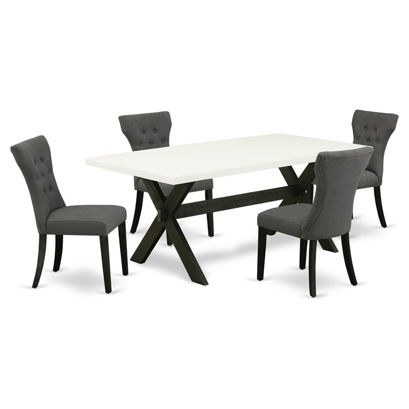 Pemberly Row 5-Piece Wood Dining Set in Wire Brushed Black with Gray Chairs