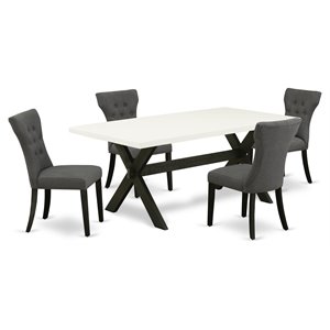 pemberly row 5-piece wood dining set in wire brushed black with gray chairs