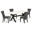 Pemberly Row 5-Piece Wood Dining Set in Wire Brushed Black with Gray Chairs