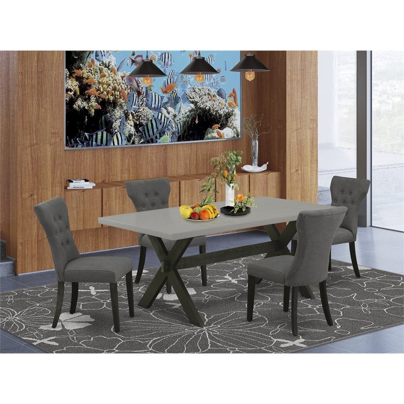 Pemberly Row X-Style 5-Piece Wood Dining Set in Black and Gotham Gray