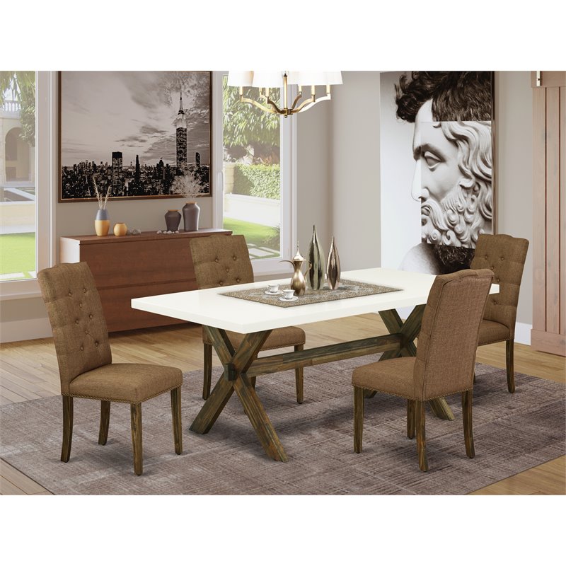 Pemberly Row X-Style 5-Piece Wood Dining Set in Jacobean and Brown Beige