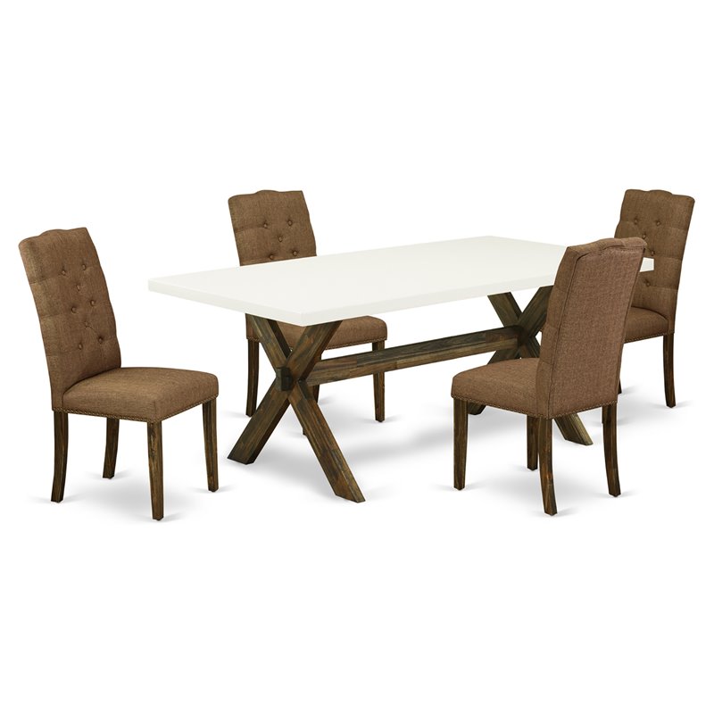 Pemberly Row X-Style 5-Piece Wood Dining Set in Jacobean and Brown Beige