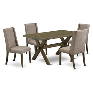 Pemberly Row X-Style 5-Piece Wooden Dinette Set in Jacobean/Dark Khaki