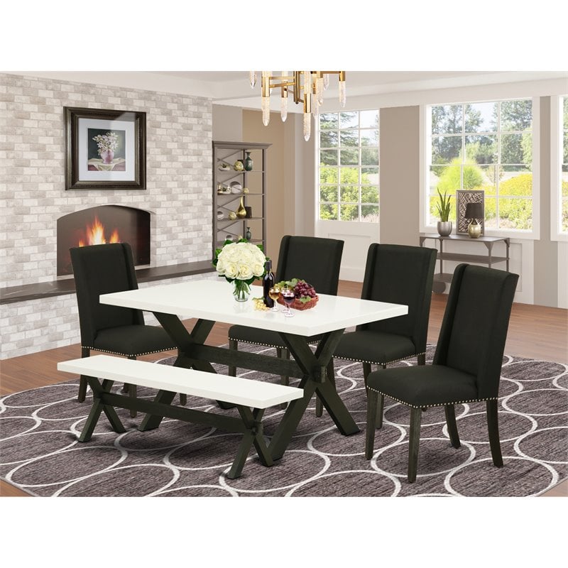 Pemberly Row 6-Piece Wood Dining Set with Black Finish and Linen White