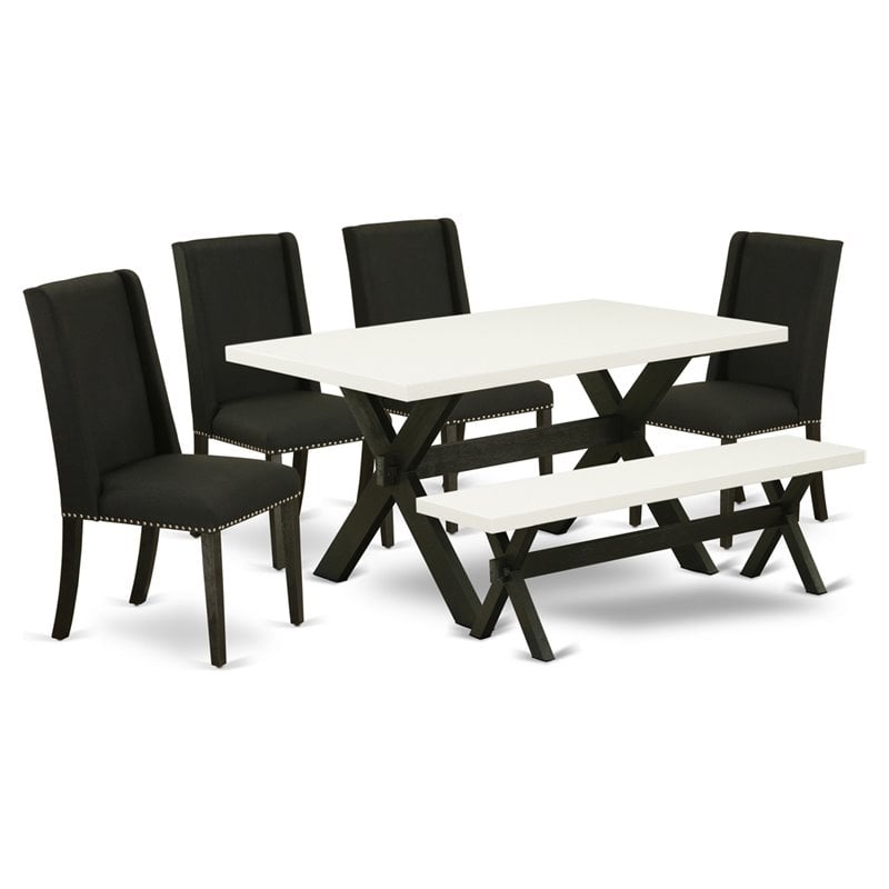 Pemberly Row 6-Piece Wood Dining Set with Black Finish and Linen White