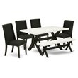 Pemberly Row 6-Piece Wood Dining Set with Black Finish and Linen White