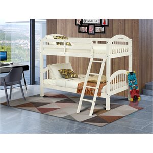 Pemberly Row Twin Bunk Bed with Guardrails and Ladder in White Finish