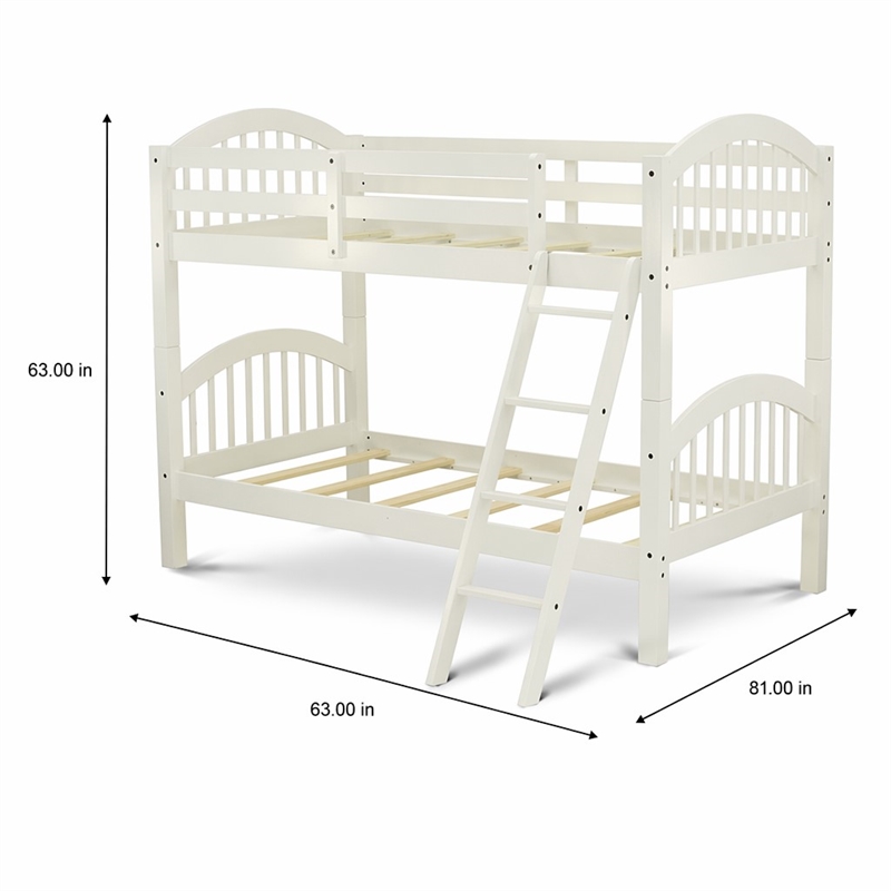 Pemberly Row Twin Bunk Bed with Guardrails and Ladder in White Finish