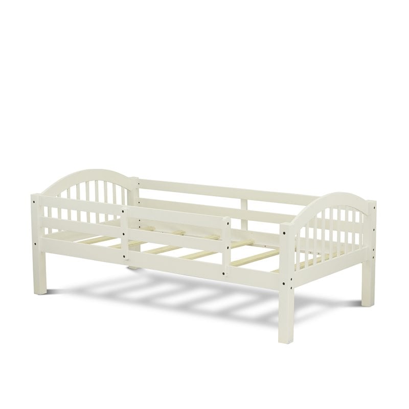 Pemberly Row Twin Bunk Bed with Guardrails and Ladder in White Finish