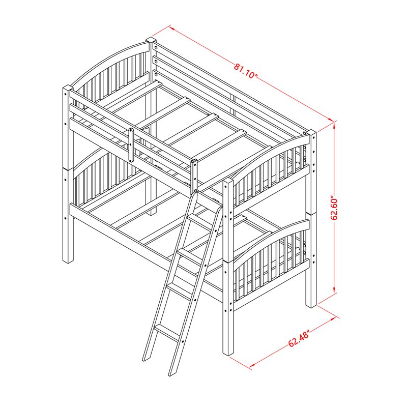 Pemberly Row Twin Bunk Bed with Guardrails and Ladder in White Finish