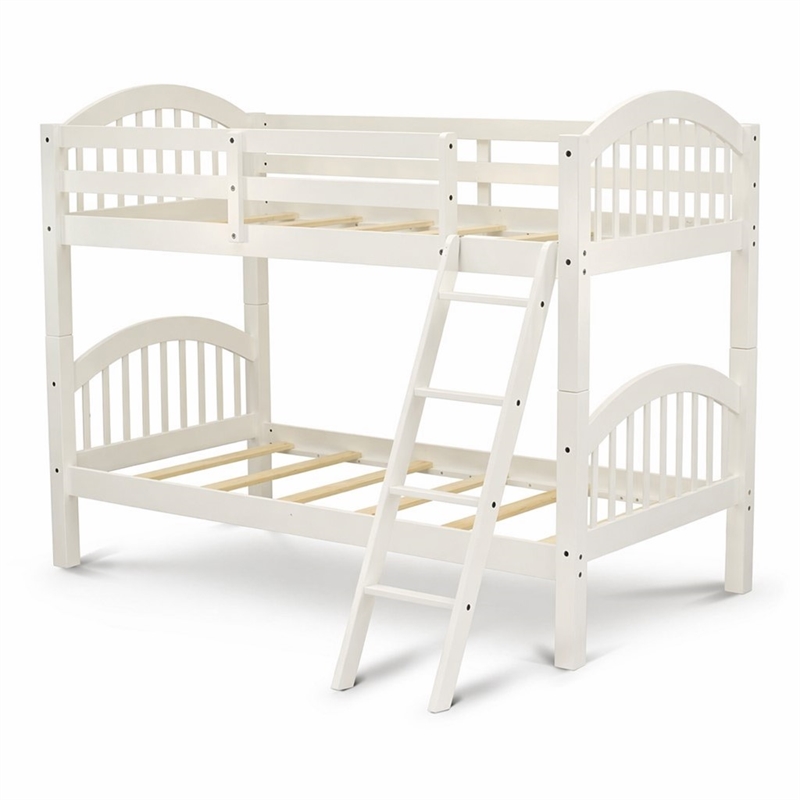Pemberly Row Twin Bunk Bed with Guardrails and Ladder in White Finish