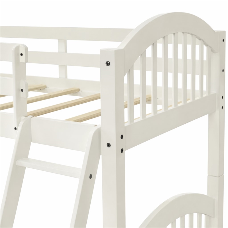 Pemberly Row Twin Bunk Bed with Guardrails and Ladder in White Finish