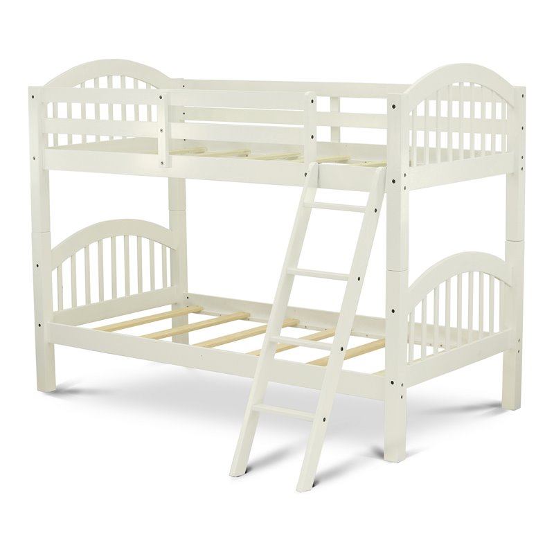 Pemberly Row Twin Bunk Bed with Guardrails and Ladder in White Finish