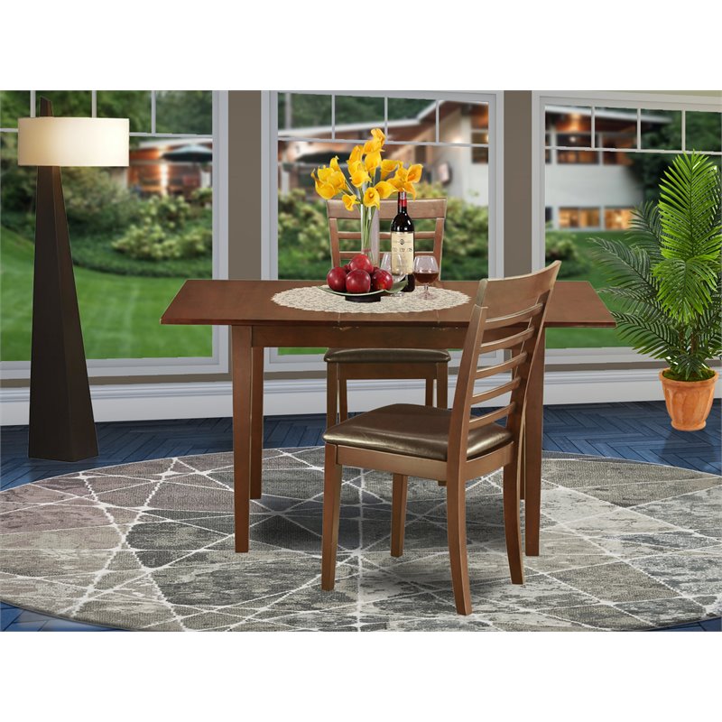 Pemberly Row Norfolk 3-Piece Wood Dining Set with Faux Leather Chairs