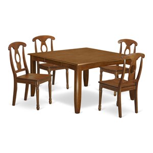 Pemberly Row 5-Piece Parfait Square Dining Set in Saddle Brown Finish