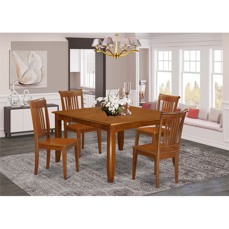 Pemberly Row 5-Piece Wood Table and Dining Chairs in Saddle Brown Finish
