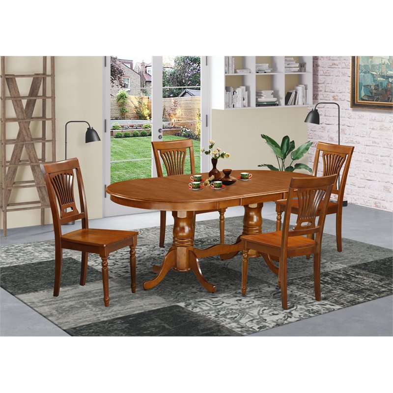 Pemberly Row Plainville 5-Piece Oval Dining Table Set in Saddle Brown