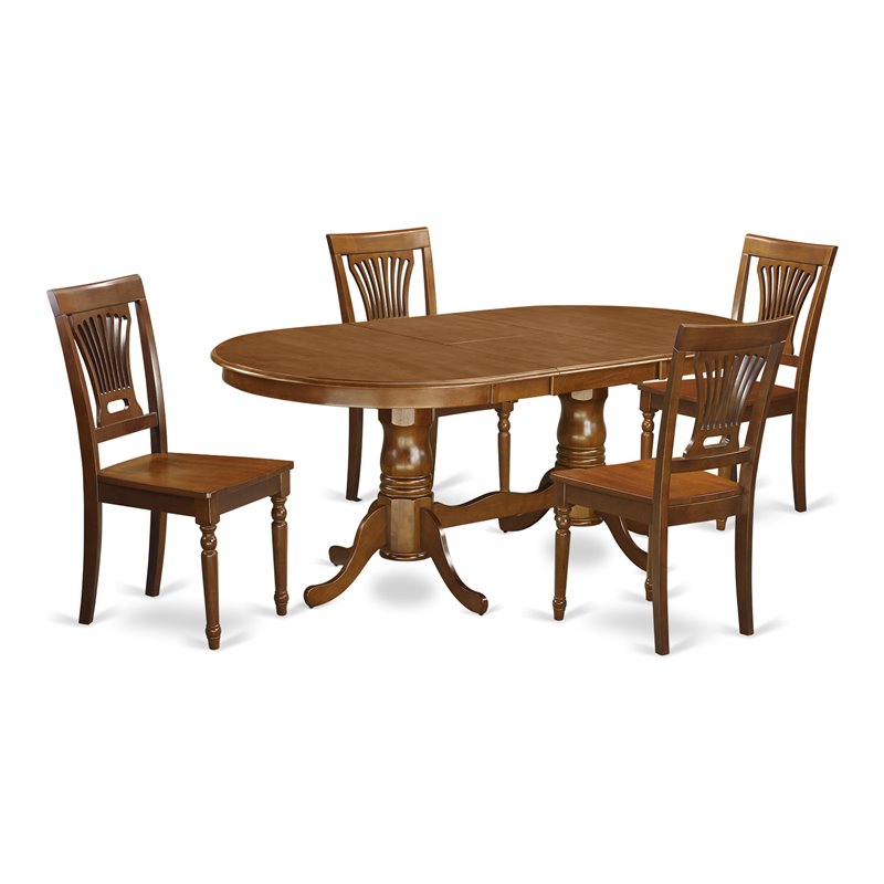 Pemberly Row Plainville 5-Piece Oval Dining Table Set in Saddle Brown