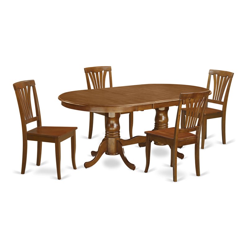 Pemberly Row Plainville 5-Piece Wood Dining Set w/ Saddle Brown Finish