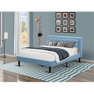 Pemberly Row Platform Queen Bed with Panel Headboard in Denim Blue