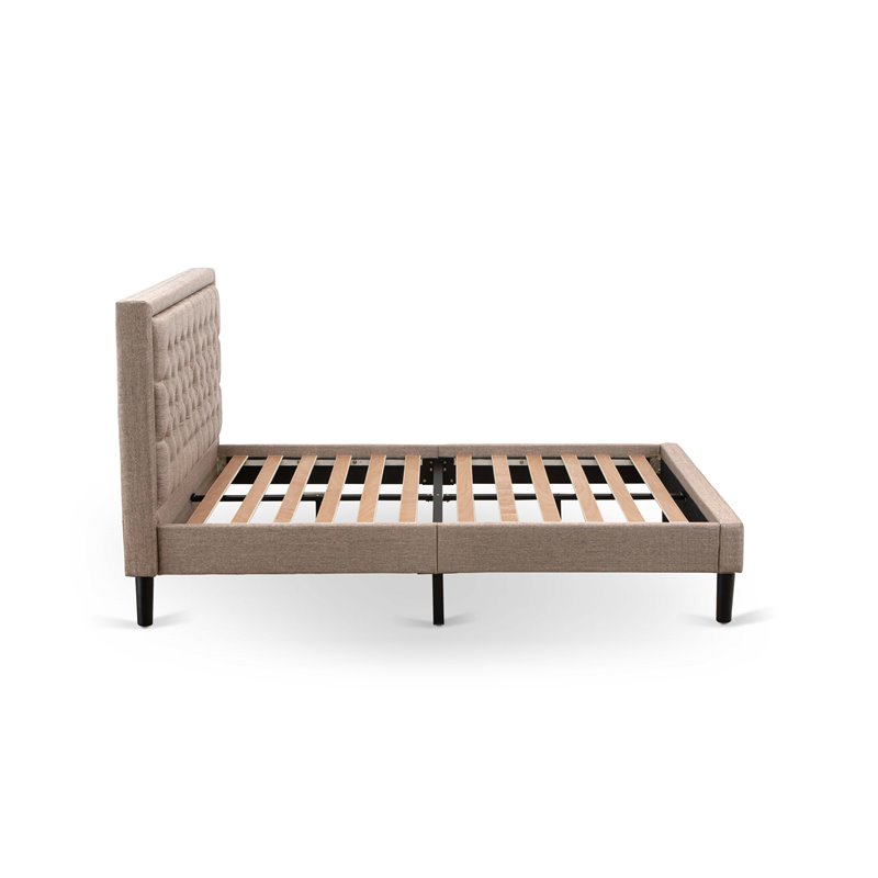 Pemberly Row Platform Queen Bed with Panel Headboard in Dark Khaki