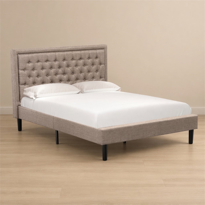 Pemberly Row Platform Queen Bed with Panel Headboard in Dark Khaki