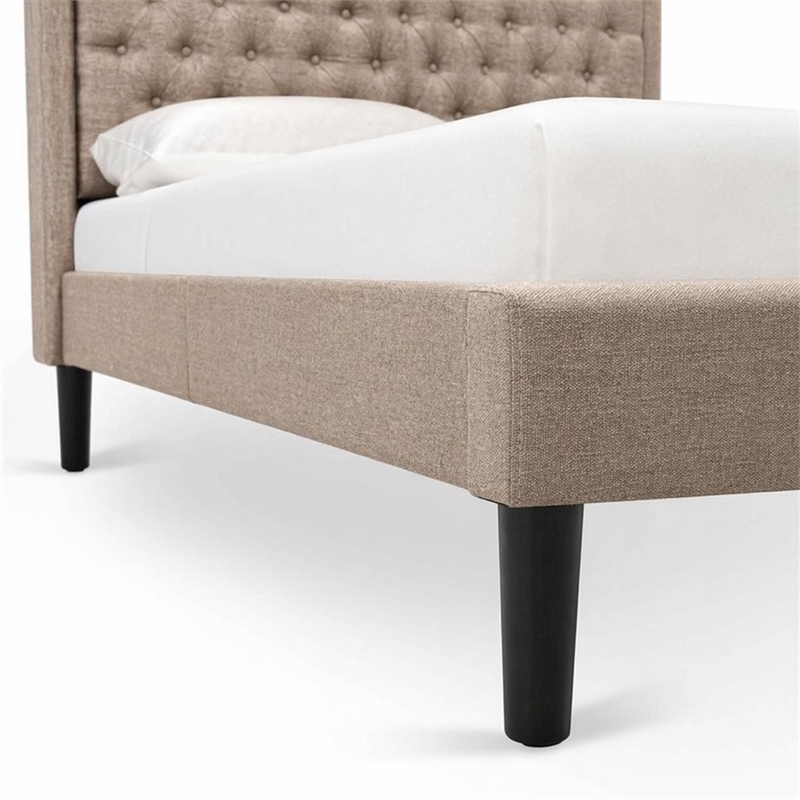Pemberly Row Platform Queen Bed with Panel Headboard in Dark Khaki