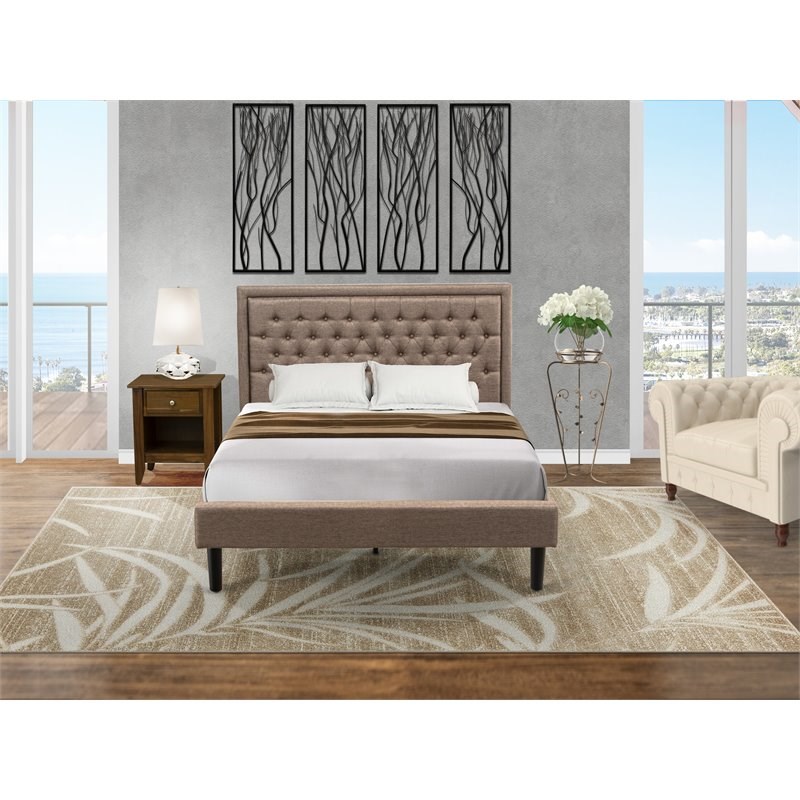 Pemberly Row 2-Piece Queen Bed Set with Nightstand in Dark Khaki Fabric
