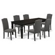 Pemberly Row 7-Piece Wood Dining Set with Linen Fabric Chairs in Black