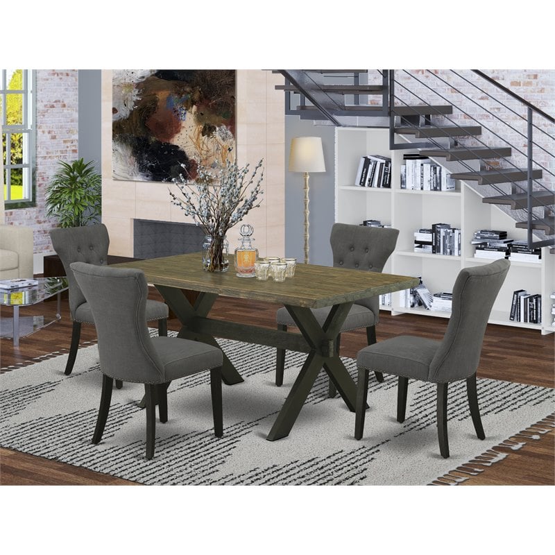 Pemberly Row 5-Piece Wood Dining Set Wire Brushed Black Gotham Gray Finish