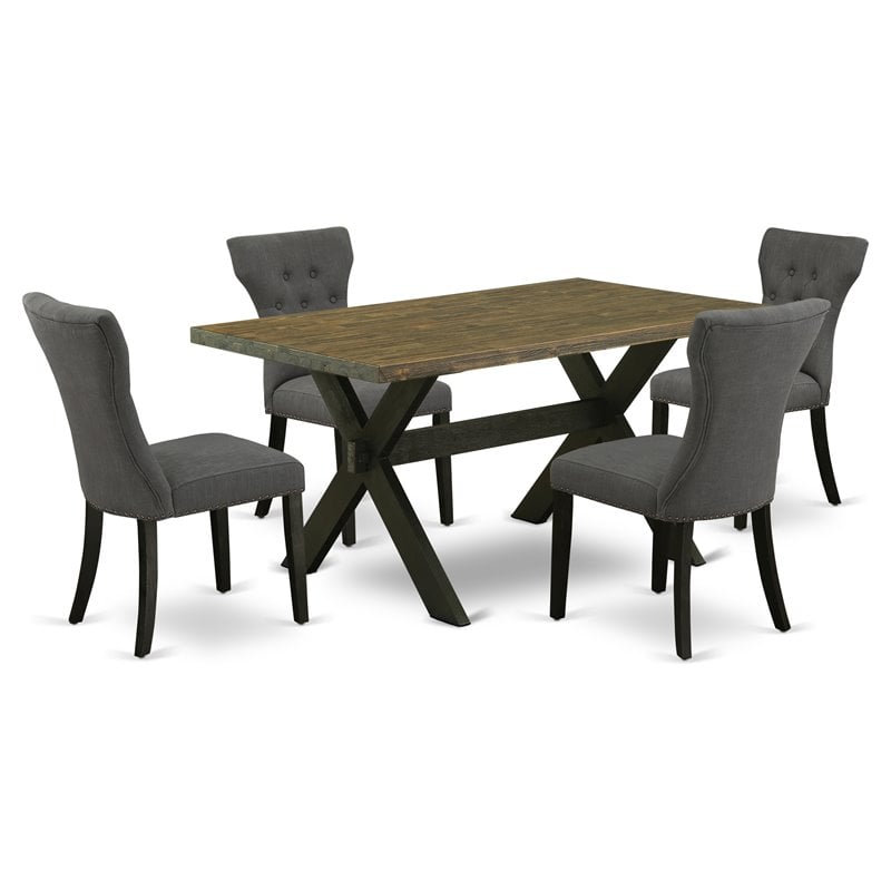 Pemberly Row 5-Piece Wood Dining Set Wire Brushed Black Gotham Gray Finish