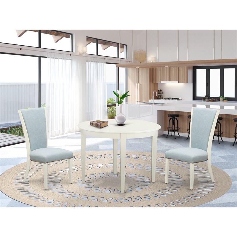 Pemberly Row 3-Piece Wood Dining Set in Linen White and Baby Blue