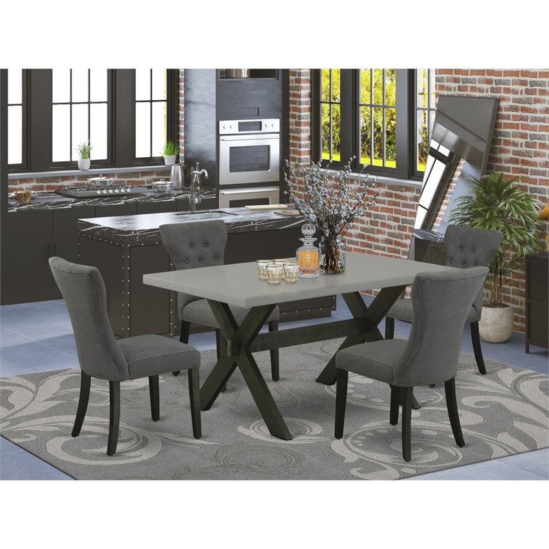 Pemberly Row 5-Piece Wood Dining Set in Black Finish with Gotham Gray Chairs