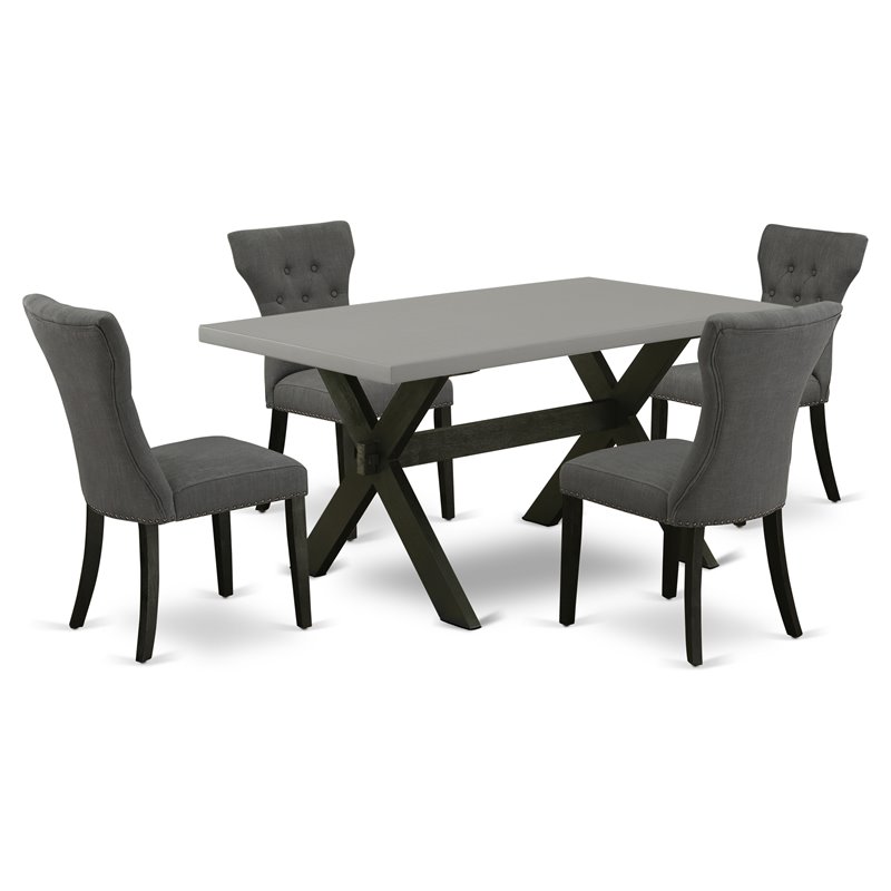 Pemberly Row 5-Piece Wood Dining Set in Black Finish with Gotham Gray Chairs