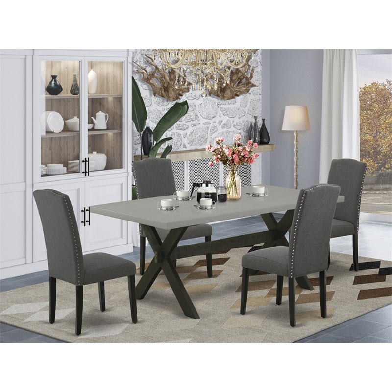 Pemberly Row 5-Piece Wood Dining Set in Black Finish with Dark Shitake Chairs
