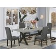 Pemberly Row 5-Piece Wood Dining Set in Black Finish with Dark Shitake Chairs