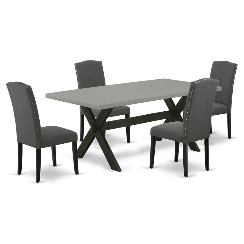Pemberly Row 5-Piece Wood Dining Set in Black Finish with Dark Shitake Chairs