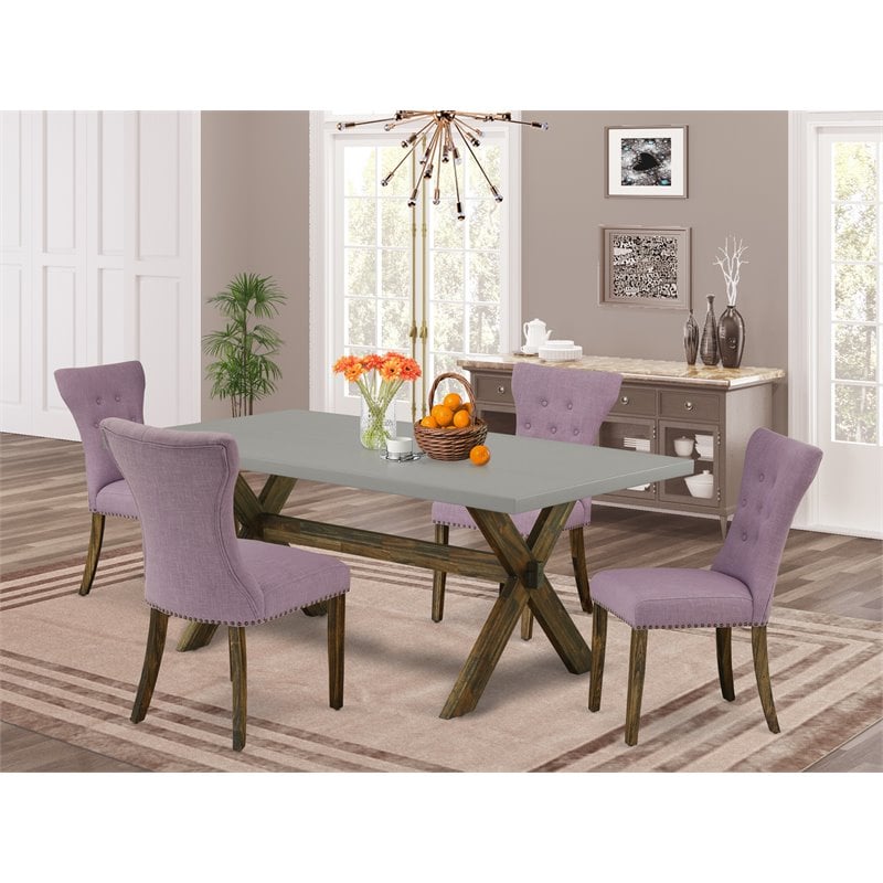 Pemberly Row 5-Piece Wood Dining Set in Jacobean Finish/Dahlia Linen
