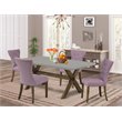 Pemberly Row 5-Piece Wood Dining Set in Jacobean Finish/Dahlia Linen
