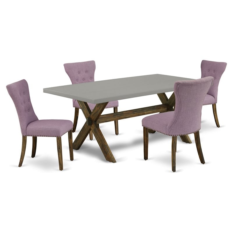 Pemberly Row 5-Piece Wood Dining Set in Jacobean Finish/Dahlia Linen