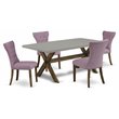 Pemberly Row 5-Piece Wood Dining Set in Jacobean Finish/Dahlia Linen