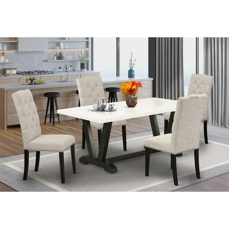 Pemberly Row V-Style 5-Piece Wood Dinette Set in Black Finish